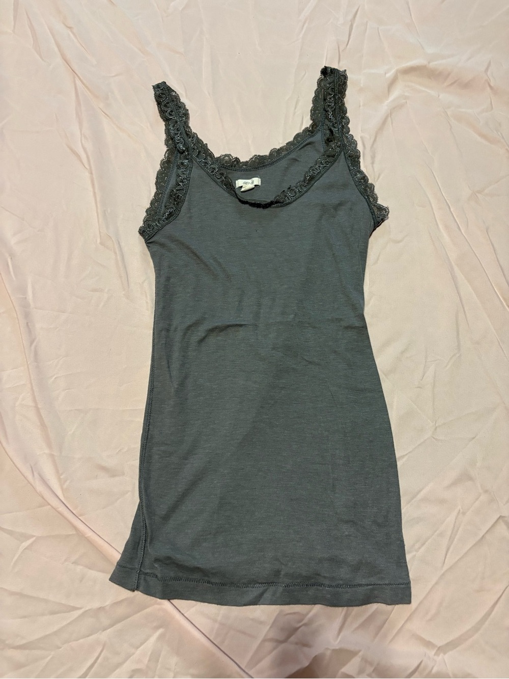 aerie Charcoal Gray Lace-Trim Tank Top